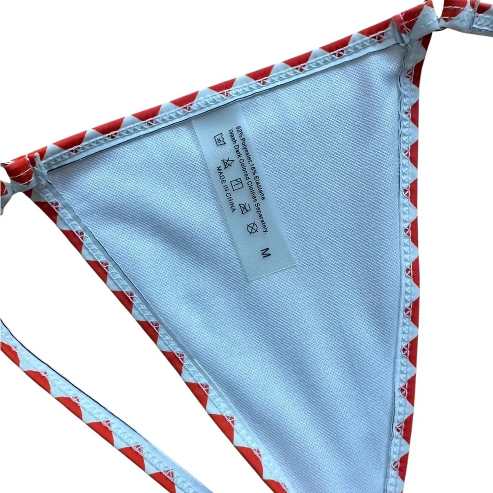 String Bikini Orange White Thong Size M in EUC